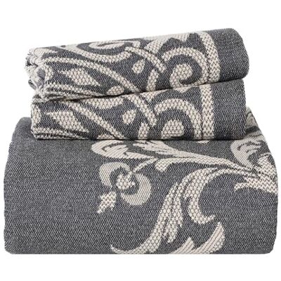 Superior Cotton Blend 3-Piece Bedspread Set, Oversized Bedspread, 2 Matching Pillow Shams, Light Weight Blanket, Jacquard Traditional Medallion Bedding Decor, Adalie Collection, King, Denim Blue Superior Cotton Blend 3-Piece Bedspread Set, Oversized Bedspread, 2 Matching Pillow Shams, Light Weight Blanket, Jacquard Traditional Medallion Bedding Decor, Adalie Collection, King, Denim Blue
