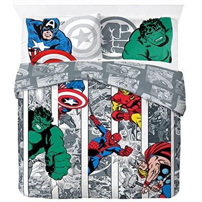 Jay Franco Marvel Comics Comic Cool, Parure de lit Enfant 200x200 cm, 100% Coton, lit 2 Personne Comprend Housse de Couette & taies d'orieller Convient aux Lits de 140x190cm à 140x200cm Jay Franco Marvel Comics Comic Cool, Parure de lit Enfant 200x200 cm, 100% Coton, lit 2 Personne Comprend Housse de Couette & taies d'orieller Convient aux Lits de 140x190cm à 140x200cm