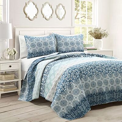 Lush Decor Parure de lit 3 pièces réversible en coton à rayures bohèmes pour très grand lit californien, douce et légère pour toutes les saisons Lush Decor Parure de lit 3 pièces réversible en coton à rayures bohèmes pour très grand lit californien, douce et légère pour toutes les saisons