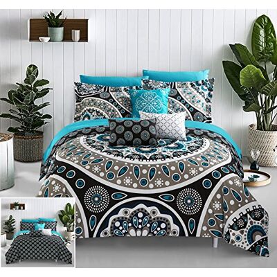 Chic Home Mornington Parure de lit réversible à grande échelle avec imprimé et détails brodés. King size en polyester Noir Chic Home Mornington Parure de lit réversible à grande échelle avec imprimé et détails brodés. King size en polyester Noir