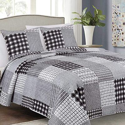 Euromat Couvre-lit matelassé avec 2 taies d'oreiller de 40 x 40 cm Noir gris blanc 017 noir 220 x 240 cm Euromat Couvre-lit matelassé avec 2 taies d'oreiller de 40 x 40 cm Noir gris blanc 017 noir 220 x 240 cm