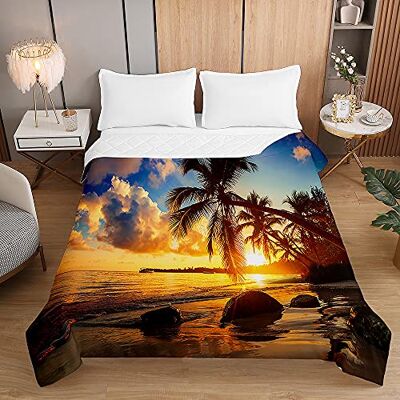 Surwin Couvre Lit Matelassé pour 1 ou 2 Personnes, Réversible Imprimé 3D Plage Paysage Dessus de Lit Couverture de Lit Doux Microfiber Jeté de Lit Couvre-lit Printemps Été (Coucher Soleil,230x280cm) Surwin Couvre Lit Matelassé pour 1 ou 2 Personnes, Réversible Imprimé 3D Plage Paysage Dessus de Lit Couverture de Lit Doux Microfiber Jeté de Lit Couvre-lit Printemps Été (Coucher Soleil,230x280cm)