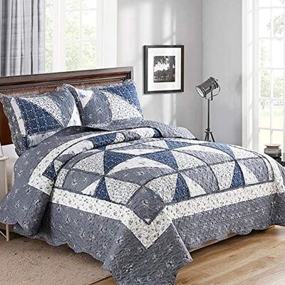 VIVILINEN Parure de lit matelassée 3 pièces en patchwork floral réversible pour lit double/grand lit avec taies d'oreiller (gris, lit double/grand lit (221 x 238,8 cm) VIVILINEN Parure de lit matelassée 3 pièces en patchwork floral réversible pour lit double/grand lit avec taies d'oreiller (gris, lit double/grand lit (221 x 238,8 cm)