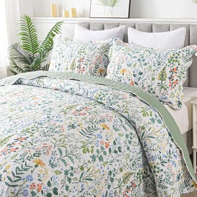 HoneiLife Parure de lit 3 pièces avec courtepointe florale pour très grand lit – Couvre-lit léger en microfibre à motif fleurs sauvages rétro pour très grand lit – Pour toutes les saisons HoneiLife Parure de lit 3 pièces avec courtepointe florale pour très grand lit – Couvre-lit léger en microfibre à motif fleurs sauvages rétro pour très grand lit – Pour toutes les saisons