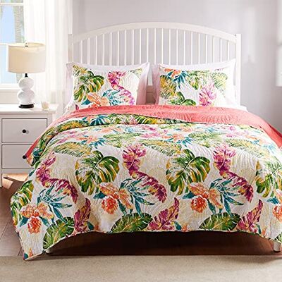 Greenland Home Fashions Greenland Home Tropics Parure de lit 3 pièces en coton pour lit double/grand lit, corail Greenland Home Fashions Greenland Home Tropics Parure de lit 3 pièces en coton pour lit double/grand lit, corail