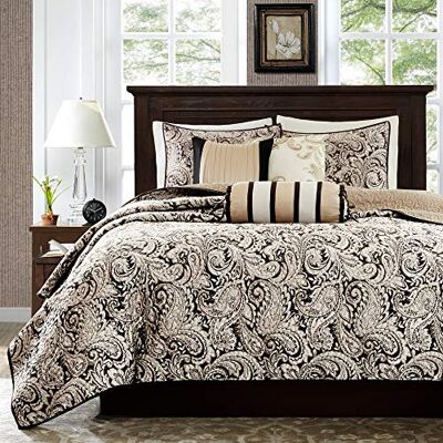 Madison Park Parure de lit légère pour toutes les saisons, taies d'oreiller assorties, polyester, aubrey, cachemire jacquard, noir, très grand lit californien (264,2 x 238,8 cm) Madison Park Parure de lit légère pour toutes les saisons, taies d'oreiller assorties, polyester, aubrey, cachemire jacquard, noir, très grand lit californien (264,2 x 238,8 cm)