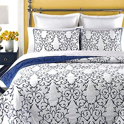 mixinni ® Parure de lit brodée 100% coton de luxe (taies d'oreiller non incluses) Bleu roi Lit double mixinni ® Parure de lit brodée 100% coton de luxe (taies d'oreiller non incluses) Bleu roi Lit double