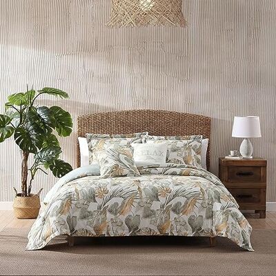Tommy Bahama Parure de lit king size en coton doux avec taies d'oreiller assorties, décoration d'intérieur tropicale avec revers uni (vert côte, très grand lit) Tommy Bahama Parure de lit king size en coton doux avec taies d'oreiller assorties, décoration d'intérieur tropicale avec revers uni (vert côte, très grand lit)