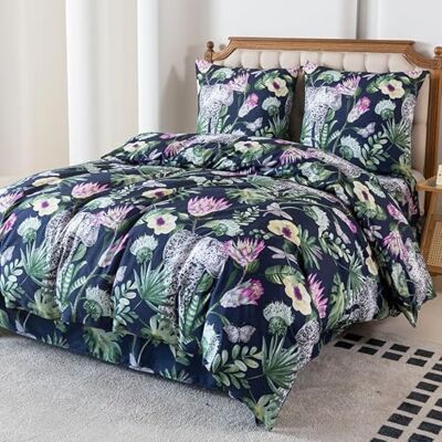 Cotton Market Parure de lit 3 pièces en microfibre et coton Avec fermeture éclair Motif fleurs Housse de couette avec 2 taies d'oreiller 70 x 80 cm Panthère / vert Cotton Market Parure de lit 3 pièces en microfibre et coton Avec fermeture éclair Motif fleurs Housse de couette avec 2 taies d'oreiller 70 x 80 cm Panthère / vert