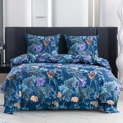 Cotton Market Parure de lit 3 pièces en microfibre et coton Avec fermeture éclair Motif fleurs Housse de couette avec 2 taies d'oreiller 70 x 80 cm Colibri/bleu Cotton Market Parure de lit 3 pièces en microfibre et coton Avec fermeture éclair Motif fleurs Housse de couette avec 2 taies d'oreiller 70 x 80 cm Colibri/bleu