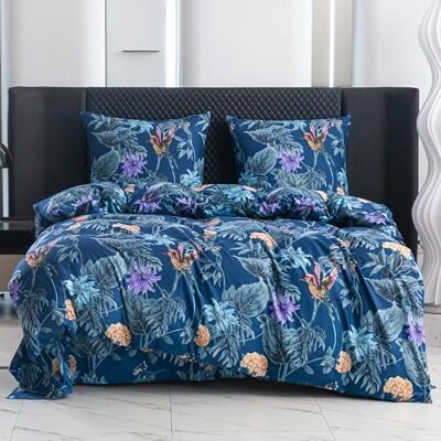 Cotton Market Underzy Parure de lit 3 pièces en microfibre de coton avec fermeture éclair, housse de couette de 220 x 200 cm et 2 taies d'oreiller de 70 x 80 cm, bleu colibri/bleu Cotton Market Underzy Parure de lit 3 pièces en microfibre de coton avec fermeture éclair, housse de couette de 220 x 200 cm et 2 taies d'oreiller de 70 x 80 cm, bleu colibri/bleu