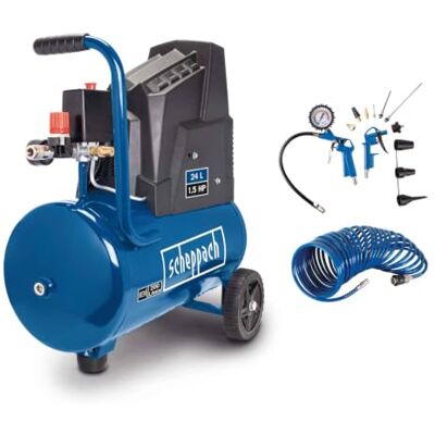 Scheppach Compresseur à air HC30o 1100 W Admission d'air 200 L/min Cuve de 24 Litres 8 bar Sans huile & Longue durée de vie Avec 13 accessoires inclus Scheppach Compresseur à air HC30o 1100 W Admission d'air 200 L/min Cuve de 24 Litres 8 bar Sans huile & Longue durée de vie Avec 13 accessoires inclus