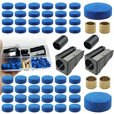 SHUIYUE Kit de Garniture de Queue de Billard, Comprenant des Embouts de Queue, Un Protecteur de Queue de Billard, Un Coupe-Bordures, des viroles d'embouts de Queue, avec boîte de Rangement SHUIYUE Kit de Garniture de Queue de Billard, Comprenant des Embouts de Queue, Un Protecteur de Queue de Billard, Un Coupe-Bordures, des viroles d'embouts de Queue, avec boîte de Rangement