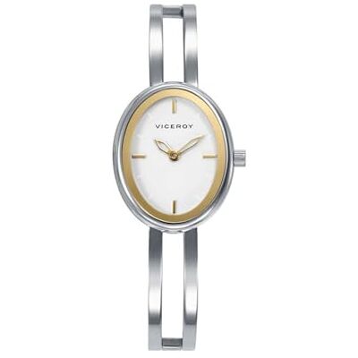 Viceroy Fashion 401304-07 Montre femme analogique acier inoxydable bicolore argenté et doré, boîtier ovale, cadran blanc, bracelet semi-rigide Viceroy Fashion 401304-07 Montre femme analogique acier inoxydable bicolore argenté et doré, boîtier ovale, cadran blanc, bracelet semi-rigide