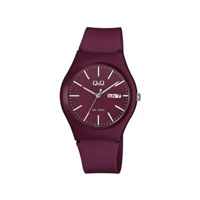 Q&Q Montre unisexe avec bracelet en silicone, affichage de la date, boucle ardillon 10 bar (bordeaux) Q&Q Montre unisexe avec bracelet en silicone, affichage de la date, boucle ardillon 10 bar (bordeaux)