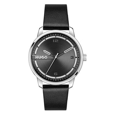 HUGO Montre à quartz à trois aiguilles pour homme #Stamp Collection avec bracelet en cuir ou en acier inoxydable 1530362, Noir, One Size, Sangle HUGO Montre à quartz à trois aiguilles pour homme #Stamp Collection avec bracelet en cuir ou en acier inoxydable 1530362, Noir, One Size, Sangle
