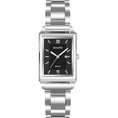 JewelryWe Montre-bracelet rectangulaire pour femme : analogique à quartz doré, argenté, noir, réglable, date, calendrier, cadran élégant, cadeau pour petite amie, mère, épouse, Argenté., Bracelet JewelryWe Montre-bracelet rectangulaire pour femme : analogique à quartz doré, argenté, noir, réglable, date, calendrier, cadran élégant, cadeau pour petite amie, mère, épouse, Argenté., Bracelet