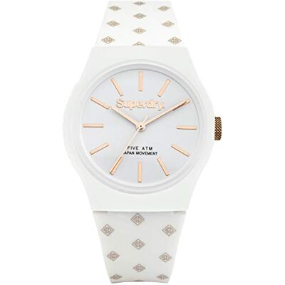 Superdry Montre analogique à quartz japonaise unisexe pour adulte avec bracelet en plastique SYG166WRG, Blanc, Bande Superdry Montre analogique à quartz japonaise unisexe pour adulte avec bracelet en plastique SYG166WRG, Blanc, Bande
