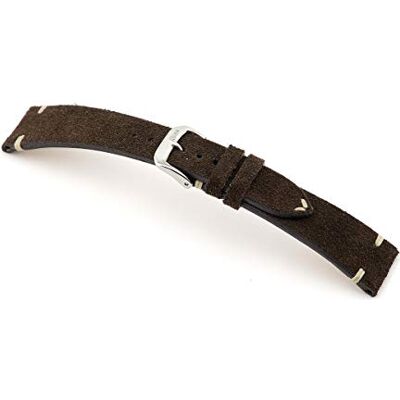 RIOS1931 Hudson Bracelet de montre en cuir Suede fabriqué à la main en Allemagne classique, Dunkelbraun Silberne Schließe, 22mm, sangle RIOS1931 Hudson Bracelet de montre en cuir Suede fabriqué à la main en Allemagne classique, Dunkelbraun Silberne Schließe, 22mm, sangle