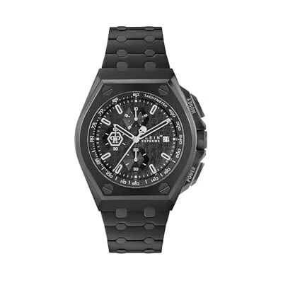 Philipp Plein PLEIN Extreme Montre chronographe analogique à quartz pour homme, Noir, Bracelet Philipp Plein PLEIN Extreme Montre chronographe analogique à quartz pour homme, Noir, Bracelet
