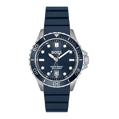 Boss Montre à trois aiguilles avec mouvement à quartz pour homme, collection TROPER SPORT avec bracelet en silicone bleu 1514292 Boss Montre à trois aiguilles avec mouvement à quartz pour homme, collection TROPER SPORT avec bracelet en silicone bleu 1514292