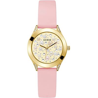 GUESS Women's Trend Crystal 36mm Stainless Steel Quartz Watch with Silicone Strap, Pink, 16 (Model: GW0381L2), Rose, sangle GUESS Women's Trend Crystal 36mm Stainless Steel Quartz Watch with Silicone Strap, Pink, 16 (Model: GW0381L2), Rose, sangle