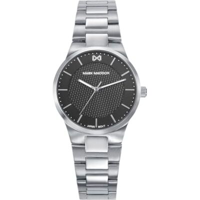 Mark Maddox MM1031-57 Montre femme analogique trois aiguilles 31 mm, boîtier et bracelet en acier, cadran noir, WR 50 m Mark Maddox MM1031-57 Montre femme analogique trois aiguilles 31 mm, boîtier et bracelet en acier, cadran noir, WR 50 m