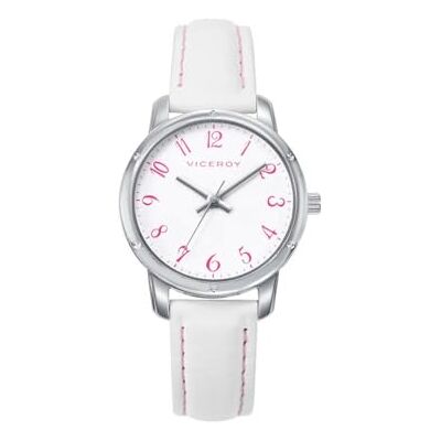 Viceroy Montre tendance pour fille de communion 401274-04 Boîtier en acier, bracelet en cuir blanc, mouvement à quartz, bracelet en argent avec cordon rose en cadeau, blanc Viceroy Montre tendance pour fille de communion 401274-04 Boîtier en acier, bracelet en cuir blanc, mouvement à quartz, bracelet en argent avec cordon rose en cadeau, blanc