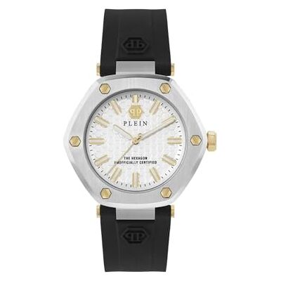 Philipp Plein The Hexagon Montre analogique à quartz pour femme, Argent/Argent/Silicone Pw1ba0223, sangle Philipp Plein The Hexagon Montre analogique à quartz pour femme, Argent/Argent/Silicone Pw1ba0223, sangle
