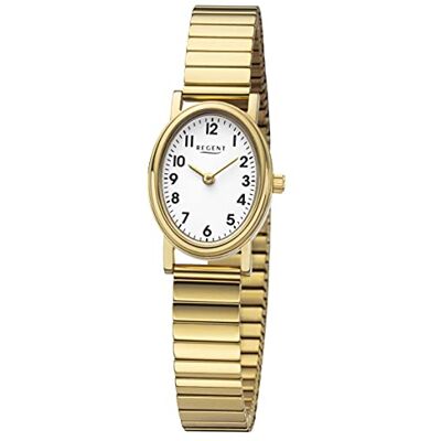 REGENT Montre pour femme avec cordon en acier inoxydable ovale de 22 mm de diamètre Chiffres arabes, or, Élégant REGENT Montre pour femme avec cordon en acier inoxydable ovale de 22 mm de diamètre Chiffres arabes, or, Élégant