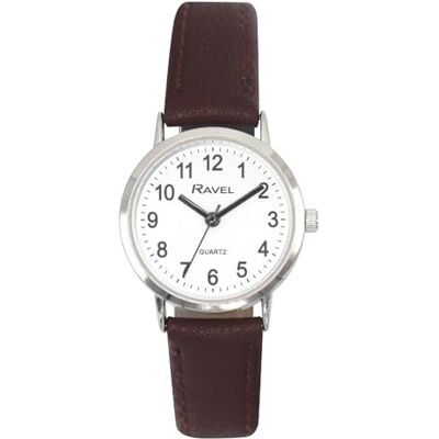Ravel Montre Mixte Classique Everyday Quartz Analogique R0129, Marron/argenté/cadran blanc avec chiffres, Unisex 36mm case, Sangle Ravel Montre Mixte Classique Everyday Quartz Analogique R0129, Marron/argenté/cadran blanc avec chiffres, Unisex 36mm case, Sangle