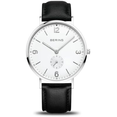 BERING Montre analogique à quartz japonais pour homme avec bracelet en cuir 14040-404, Noir, lanière BERING Montre analogique à quartz japonais pour homme avec bracelet en cuir 14040-404, Noir, lanière
