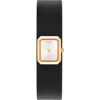 TOUS Montre analogique avec bracelet en cuir noir et acier doré Karat Emerald Mini Réf : 3000151100 TOUS Montre analogique avec bracelet en cuir noir et acier doré Karat Emerald Mini Réf : 3000151100