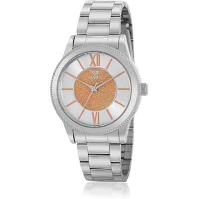 Marea B41355/1 Montre pour femme avec mouvement japonais à 3 aiguilles, boîtier métallique de 36 mm, bracelet en acier, cadran argenté avec touches de paillettes en cuivre, Bracelet Marea B41355/1 Montre pour femme avec mouvement japonais à 3 aiguilles, boîtier métallique de 36 mm, bracelet en acier, cadran argenté avec touches de paillettes en cuivre, Bracelet