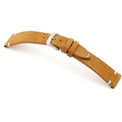 RIOS1931 Hudson Bracelet de montre en cuir Suede fabriqué à la main en Allemagne classique, Tan Silberne Schließe, 22mm, sangle RIOS1931 Hudson Bracelet de montre en cuir Suede fabriqué à la main en Allemagne classique, Tan Silberne Schließe, 22mm, sangle