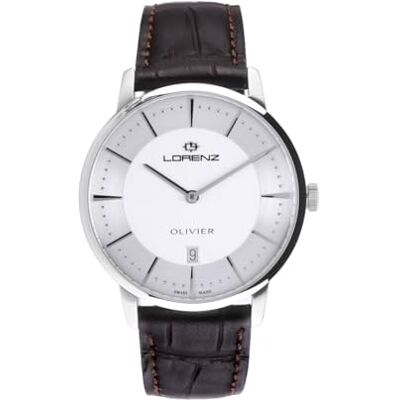 Lorenz Montre classique ultra plate pour homme Swiss Made Montre à quartz Modèle Olivier 090016AA Montre avec bracelet en cuir marron, argent, Classique Lorenz Montre classique ultra plate pour homme Swiss Made Montre à quartz Modèle Olivier 090016AA Montre avec bracelet en cuir marron, argent, Classique