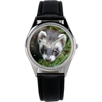 KIESENBERG B-5778 Montre bracelet furet mammifère nature cadeau article idée fan femme homme unisexe analogique quartz bracelet en cuir montre 36 mm diamètre, Noir , Sangles KIESENBERG B-5778 Montre bracelet furet mammifère nature cadeau article idée fan femme homme unisexe analogique quartz bracelet en cuir montre 36 mm diamètre, Noir , Sangles