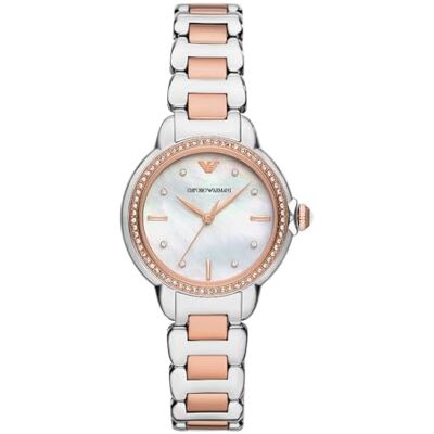 Giorgio Armani Montre pour femmes, 32 mm Mouvement à quartz à trois aiguilles de couleur argentée et bracelet en acier inoxydable Giorgio Armani Montre pour femmes, 32 mm Mouvement à quartz à trois aiguilles de couleur argentée et bracelet en acier inoxydable