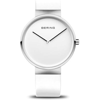 BERING Montre analogique unisexe à mouvement à quartz japonais avec bracelet en cuir 14539-604, Blanc., Bracelet BERING Montre analogique unisexe à mouvement à quartz japonais avec bracelet en cuir 14539-604, Blanc., Bracelet