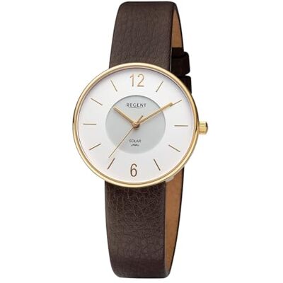 REGENT Montre solaire pour femme En acier Vegan Diamètre : 33 mm., Marron Foncé, taille unique, bracelet REGENT Montre solaire pour femme En acier Vegan Diamètre : 33 mm., Marron Foncé, taille unique, bracelet