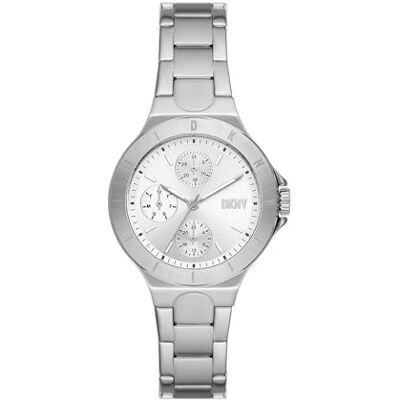 DKNY Chambers Montre pour Femme, Mouvement à quartz avec bracelet en acier inoxydable, en cuir ou en silicone, Ton argenté et gris clair, 34MM DKNY Chambers Montre pour Femme, Mouvement à quartz avec bracelet en acier inoxydable, en cuir ou en silicone, Ton argenté et gris clair, 34MM