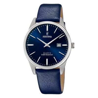 Festina Montre analogique pour homme à quartz avec bracelet en cuir F20512/3, bleu, Bracelet Festina Montre analogique pour homme à quartz avec bracelet en cuir F20512/3, bleu, Bracelet