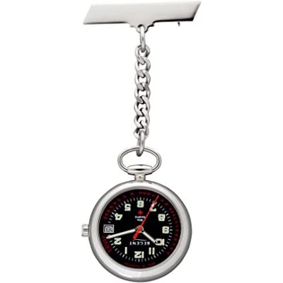 REGENT Montre d'infirmière pour femme en acier inoxydable 31 mm Quartz chiffres arabes Date en différentes variantes, argent/noir, Classique REGENT Montre d'infirmière pour femme en acier inoxydable 31 mm Quartz chiffres arabes Date en différentes variantes, argent/noir, Classique