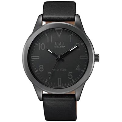 Q&Q QA52J505Y Montre pour homme en cuir synthétique avec boucle ardillon, sangle Q&Q QA52J505Y Montre pour homme en cuir synthétique avec boucle ardillon, sangle
