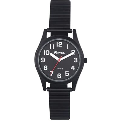 Ravel Montre unisexe avec bracelet en acier inoxydable ultra plat avec grands chiffres et aiguilles, Cadran noir, Damen 27mm Uhrengehäuse, Bracelet Ravel Montre unisexe avec bracelet en acier inoxydable ultra plat avec grands chiffres et aiguilles, Cadran noir, Damen 27mm Uhrengehäuse, Bracelet