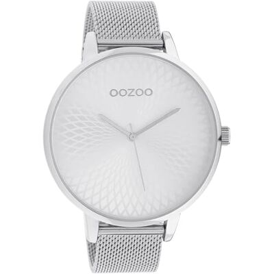 Oozoo Montre pour femme avec bracelet milanais en acier inoxydable et cadran mandala, tons argentés, Bracelet Oozoo Montre pour femme avec bracelet milanais en acier inoxydable et cadran mandala, tons argentés, Bracelet