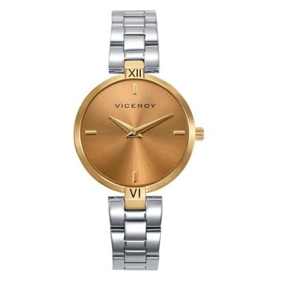 Viceroy Montre pour femme 401300-97 Boîtier en acier doré, cadran doré, mouvement à quartz, bracelet argenté, 30 mm, 3 ATM Viceroy Montre pour femme 401300-97 Boîtier en acier doré, cadran doré, mouvement à quartz, bracelet argenté, 30 mm, 3 ATM