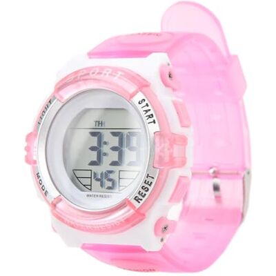 DAUZ Montre étudiante, Système 12-24 Heures Boîtier en Plastique ABS Résistant à l'usure Chronographe Numérique Boucle en Acier Inoxydable Électrique avec Alarme pour le Sport (Rose) DAUZ Montre étudiante, Système 12-24 Heures Boîtier en Plastique ABS Résistant à l'usure Chronographe Numérique Boucle en Acier Inoxydable Électrique avec Alarme pour le Sport (Rose)