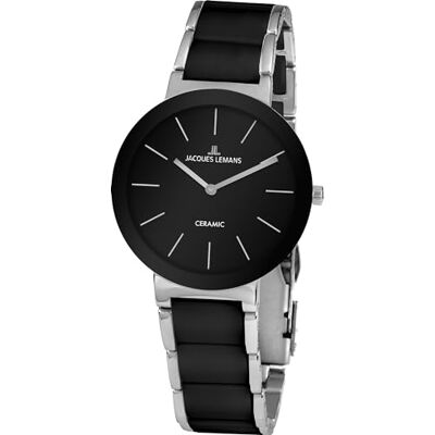 JACQUES LEMANS Monaco Montre pour femme et homme en acier inoxydable massif 42-8A, Noir, Bracelet JACQUES LEMANS Monaco Montre pour femme et homme en acier inoxydable massif 42-8A, Noir, Bracelet