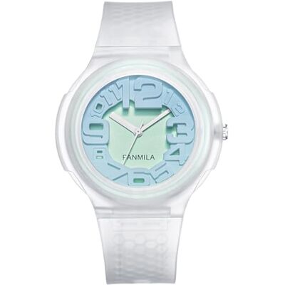 Alienwork Montre de sport pour enfants garçons filles, Transparent/vert/bleu/bracelet en caoutchouc transparent, Sangle Alienwork Montre de sport pour enfants garçons filles, Transparent/vert/bleu/bracelet en caoutchouc transparent, Sangle
